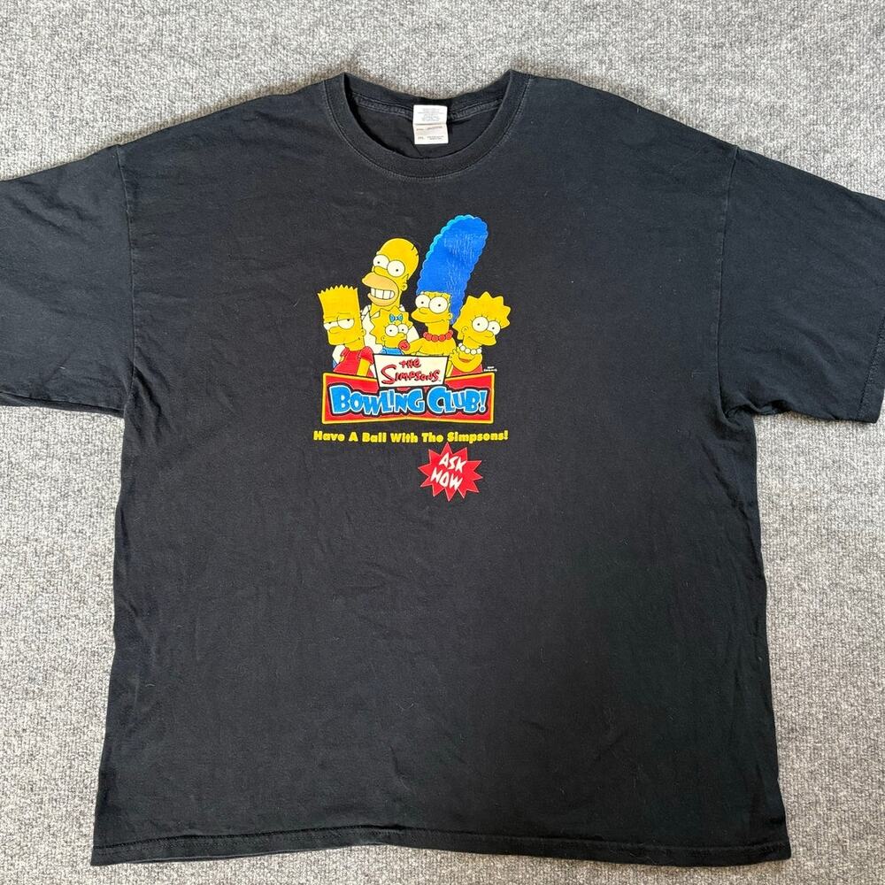 Y2K Simpsons Bowling Club T Shirt Mens XXL Black Graphic Tee Have A Ball Ask How